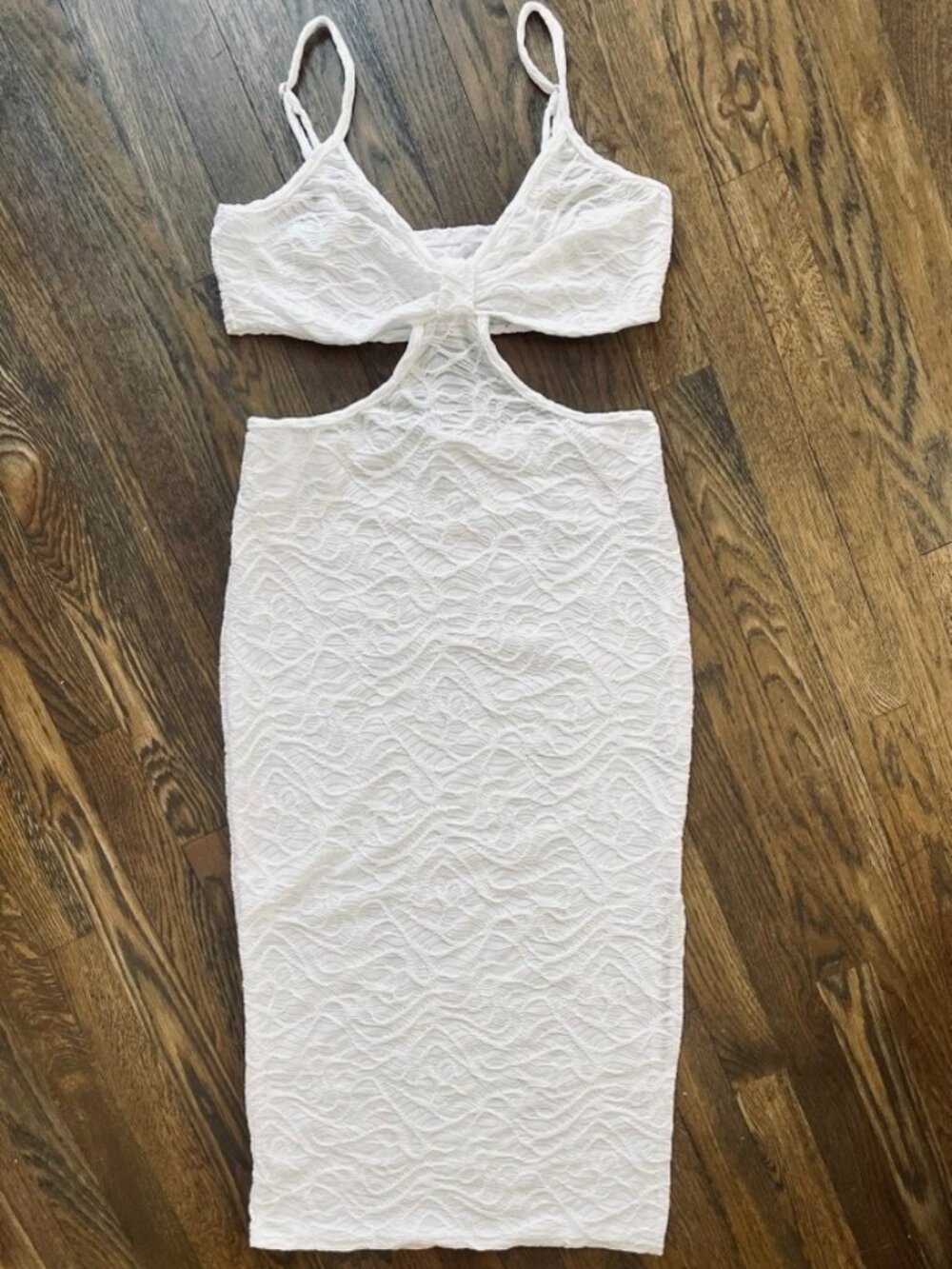 White Lace Fitted Midi Dress